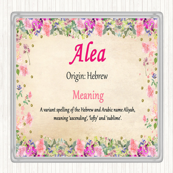 Alea Name Meaning Drinks Mat Coaster Floral