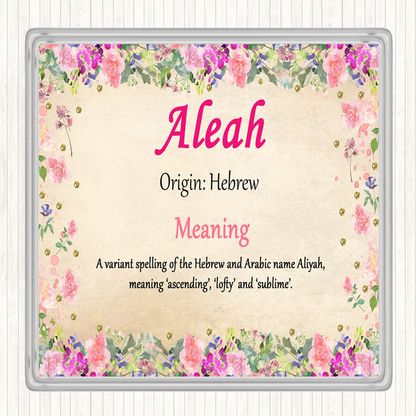 Aleah Name Meaning Drinks Mat Coaster Floral