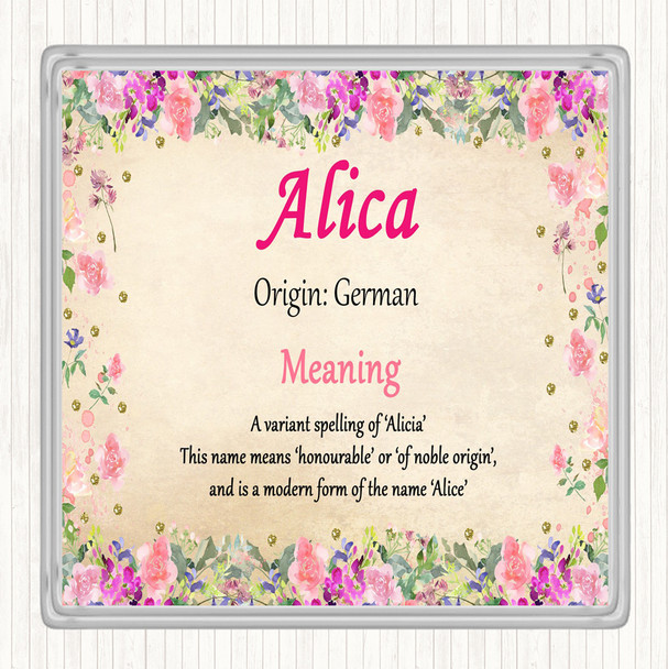 Alica Name Meaning Drinks Mat Coaster Floral