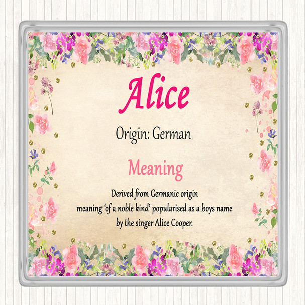 Alice Name Meaning Drinks Mat Coaster Floral