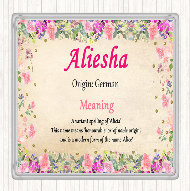 Aliesha Name Meaning Drinks Mat Coaster Floral