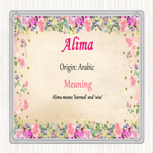 Alima Name Meaning Drinks Mat Coaster Floral