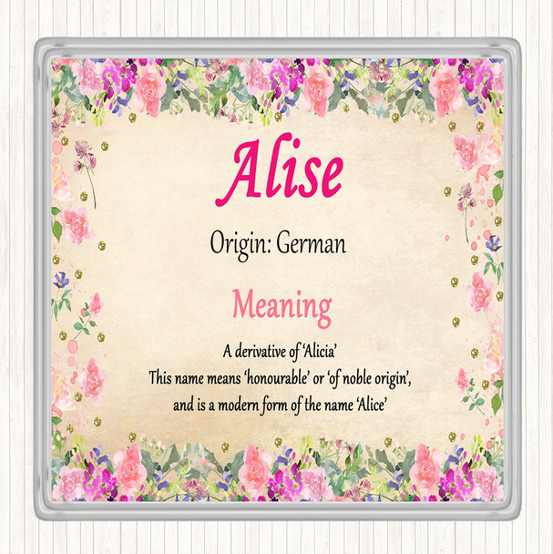 Alise Name Meaning Drinks Mat Coaster Floral