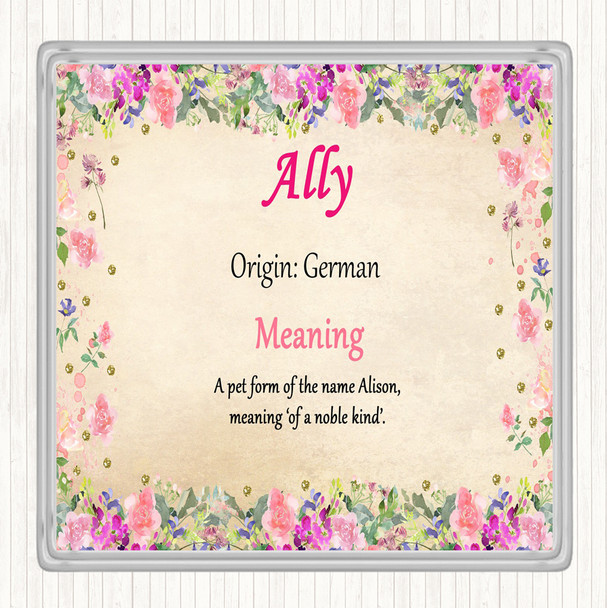 Ally Name Meaning Drinks Mat Coaster Floral