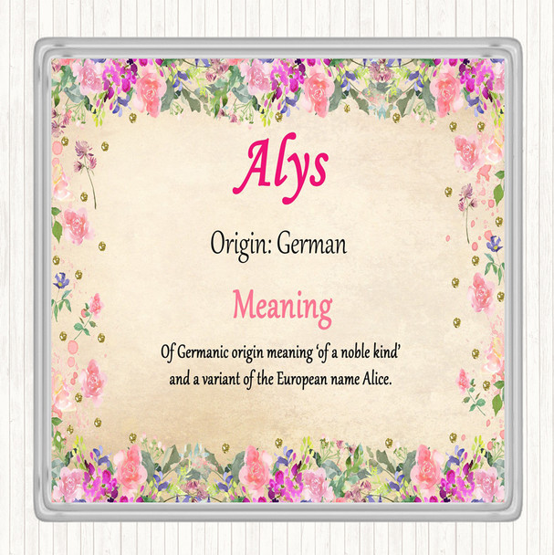 Alys Name Meaning Drinks Mat Coaster Floral