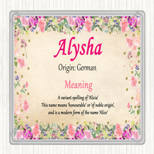 Alysha Name Meaning Drinks Mat Coaster Floral