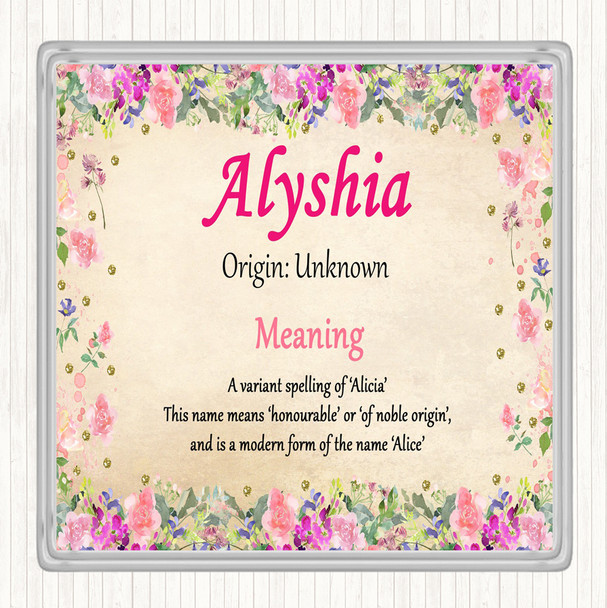 Alyshia Name Meaning Drinks Mat Coaster Floral