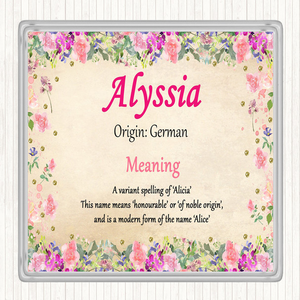 Alyssia Name Meaning Drinks Mat Coaster Floral