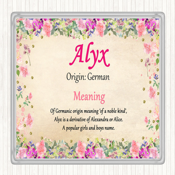 Alyx Name Meaning Drinks Mat Coaster Floral