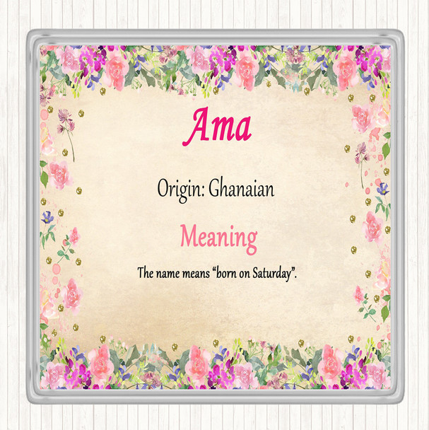 Ama Name Meaning Drinks Mat Coaster Floral