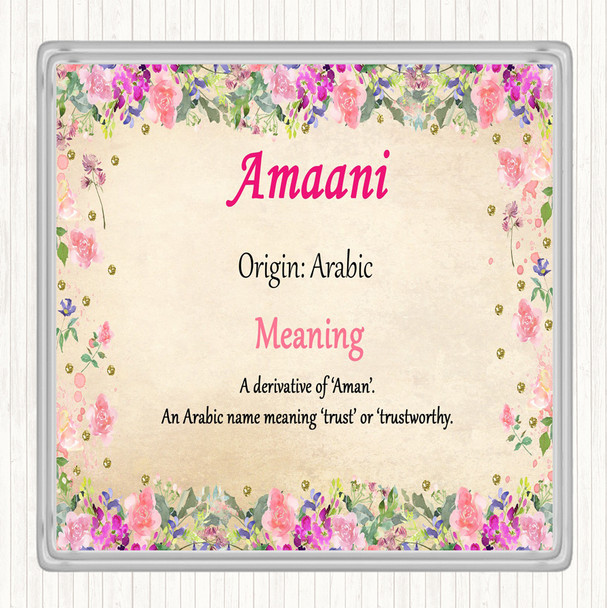 Amaani Name Meaning Drinks Mat Coaster Floral