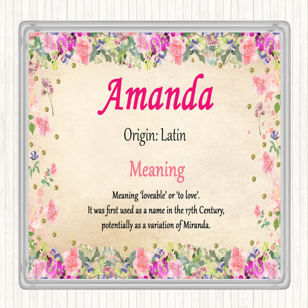 Amanda Name Meaning Drinks Mat Coaster Floral