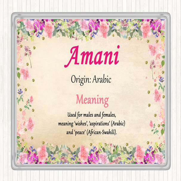 Amani Name Meaning Drinks Mat Coaster Floral