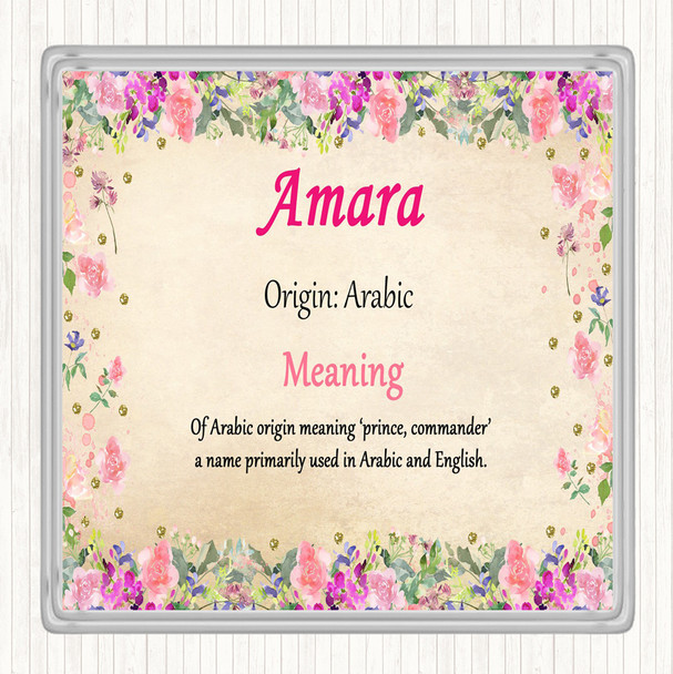 Amara Name Meaning Drinks Mat Coaster Floral