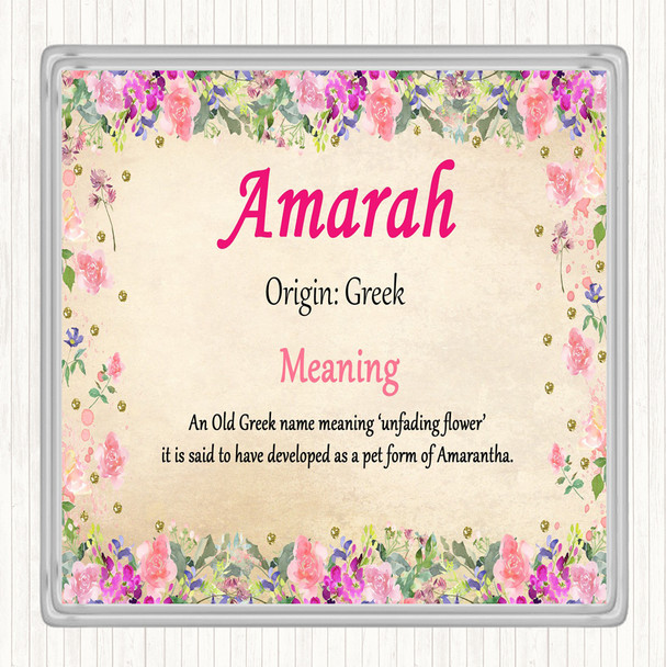 Amarah Name Meaning Drinks Mat Coaster Floral