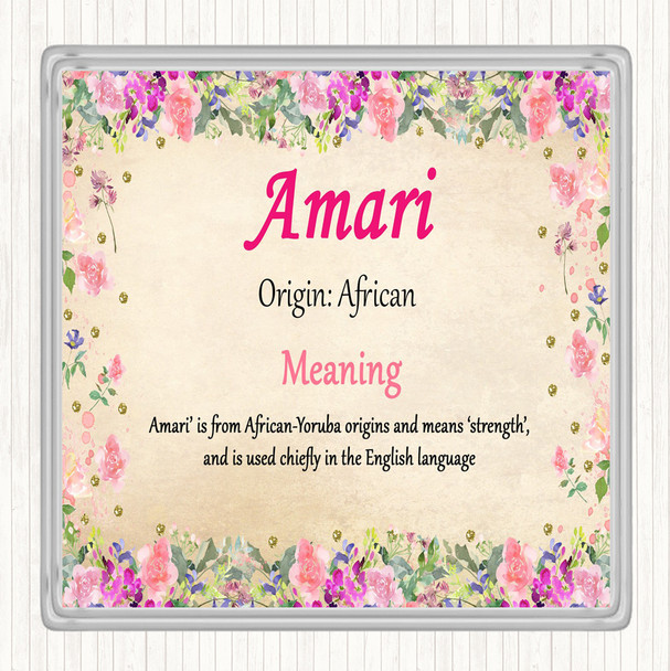 Amari Name Meaning Drinks Mat Coaster Floral