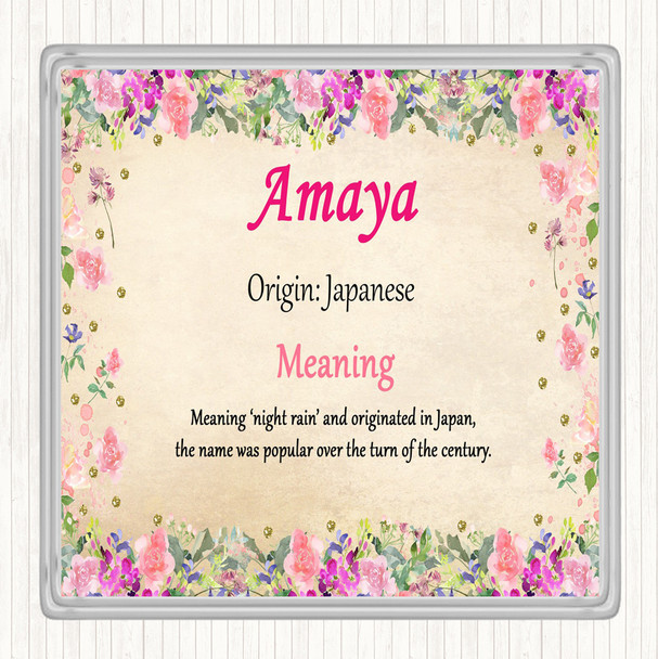 Amaya Name Meaning Drinks Mat Coaster Floral