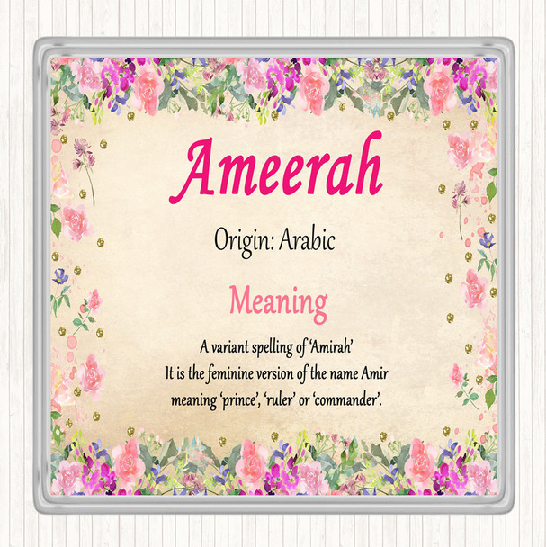 Ameerah Name Meaning Drinks Mat Coaster Floral