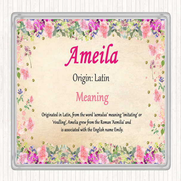 Ameila Name Meaning Drinks Mat Coaster Floral