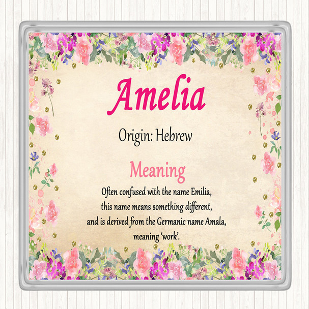 Amelia Name Meaning Drinks Mat Coaster Floral