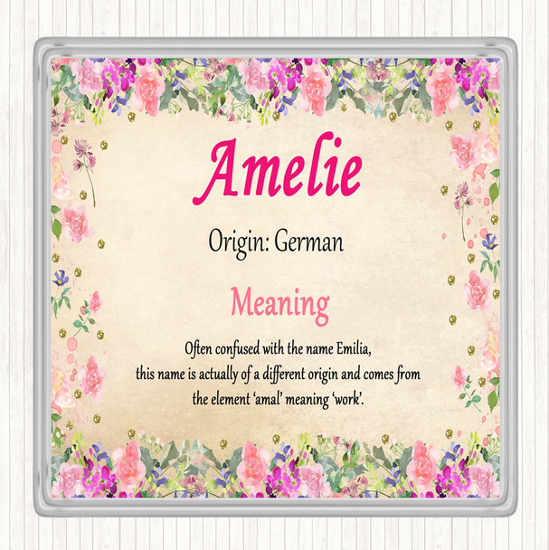 Amelie Name Meaning Drinks Mat Coaster Floral