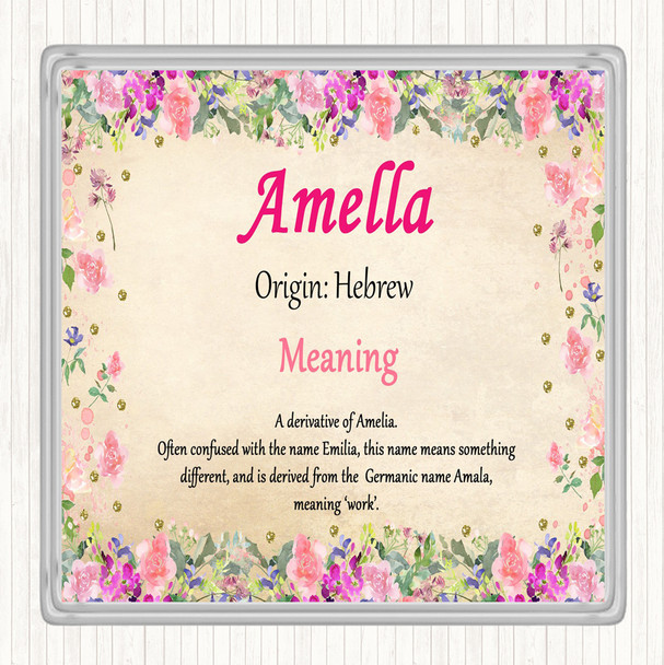 Amella Name Meaning Drinks Mat Coaster Floral