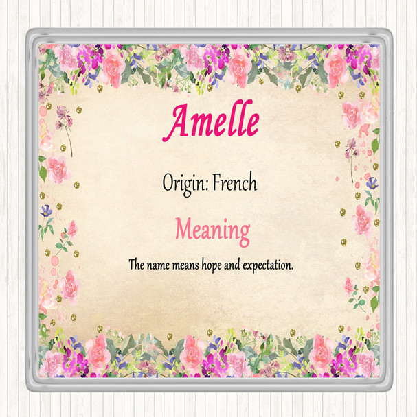 Amelle Name Meaning Drinks Mat Coaster Floral