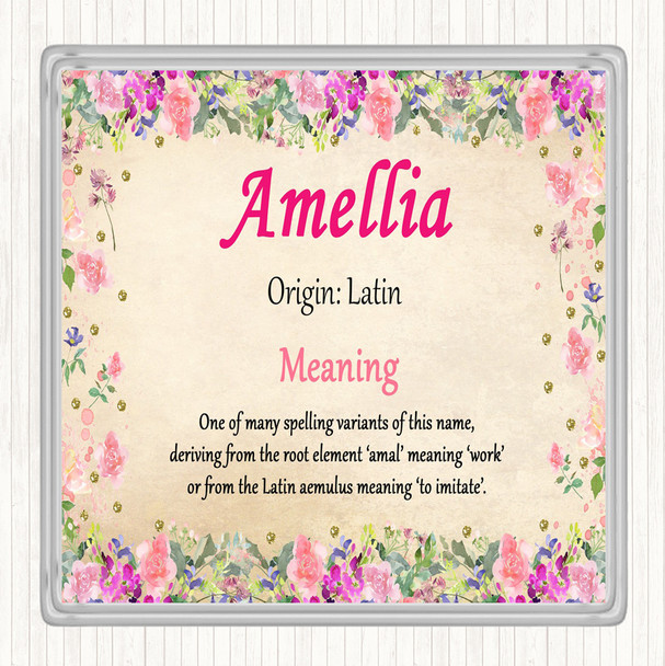 Amellia Name Meaning Drinks Mat Coaster Floral