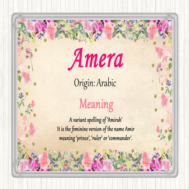 Amera Name Meaning Drinks Mat Coaster Floral