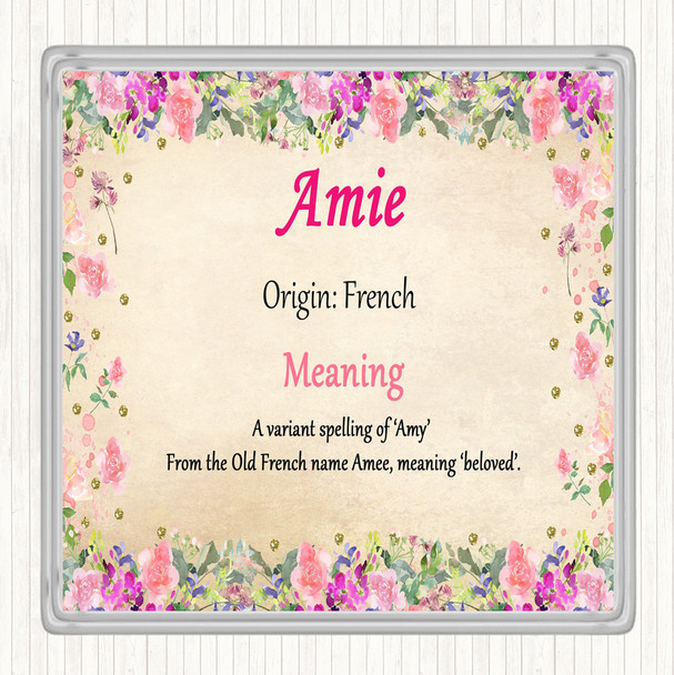 Amie Name Meaning Drinks Mat Coaster Floral
