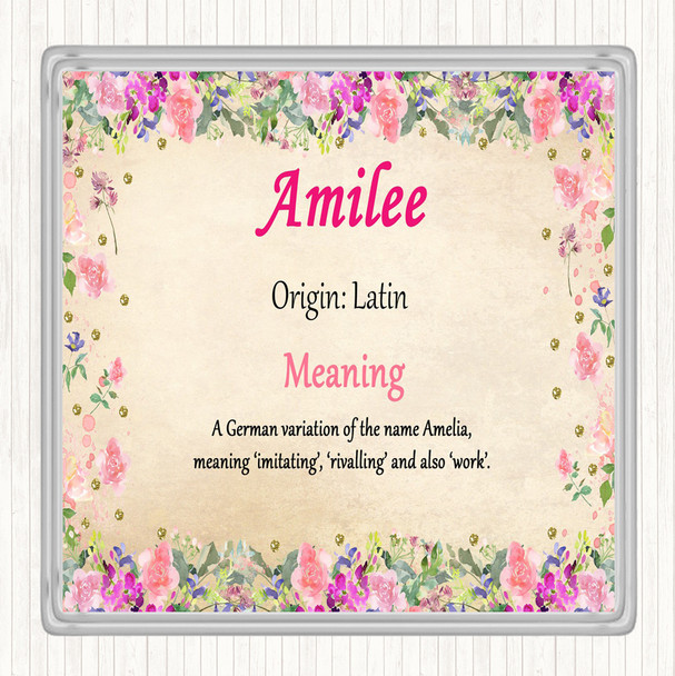 Amilee Name Meaning Drinks Mat Coaster Floral
