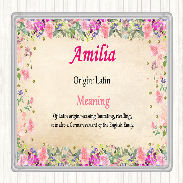 Amilia Name Meaning Drinks Mat Coaster Floral