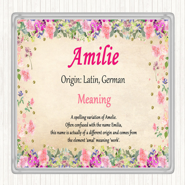 Amilie Name Meaning Drinks Mat Coaster Floral