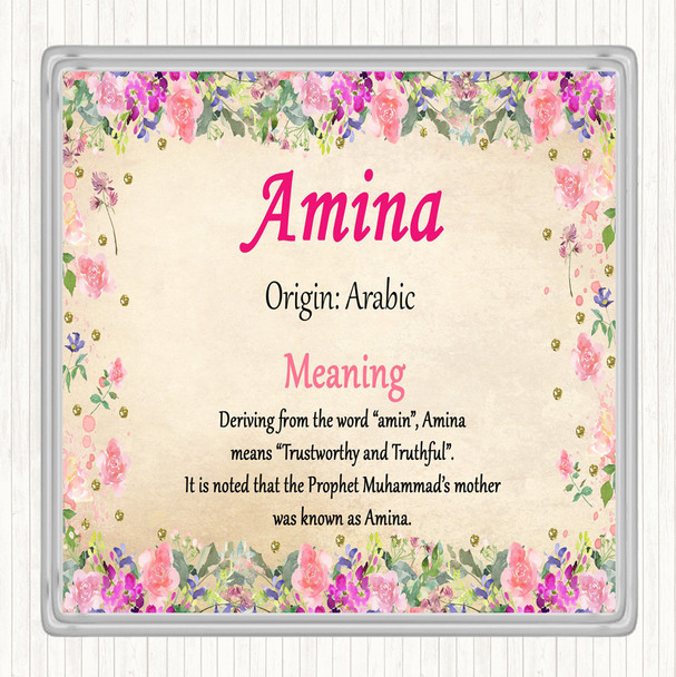 Amina Name Meaning Drinks Mat Coaster Floral