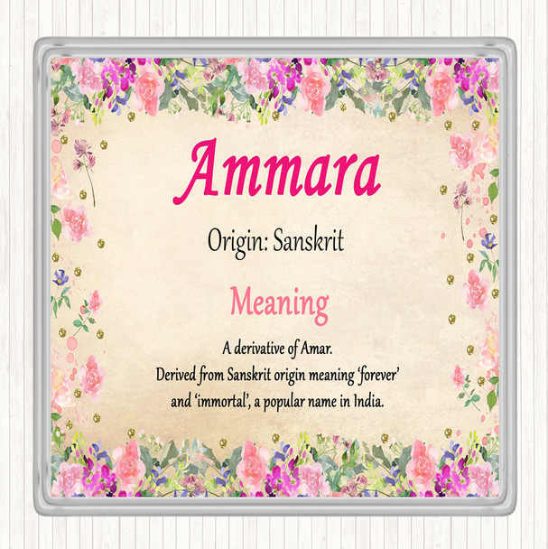 Ammara Name Meaning Drinks Mat Coaster Floral
