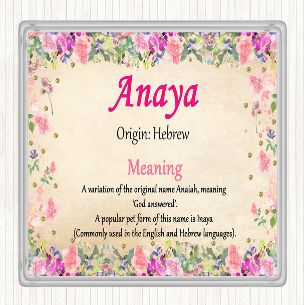 Anaya Name Meaning Drinks Mat Coaster Floral