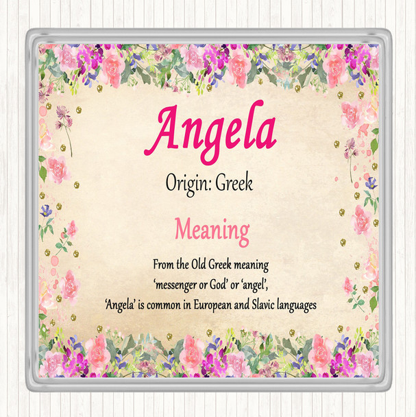 Angela Name Meaning Drinks Mat Coaster Floral