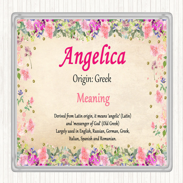 Angelica Name Meaning Drinks Mat Coaster Floral