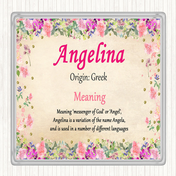 Angelina Name Meaning Drinks Mat Coaster Floral