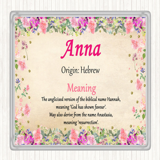 Anna Name Meaning Drinks Mat Coaster Floral