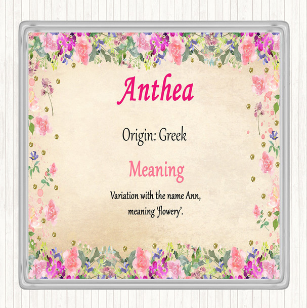 Anthea Name Meaning Drinks Mat Coaster Floral