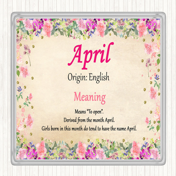 April Name Meaning Drinks Mat Coaster Floral