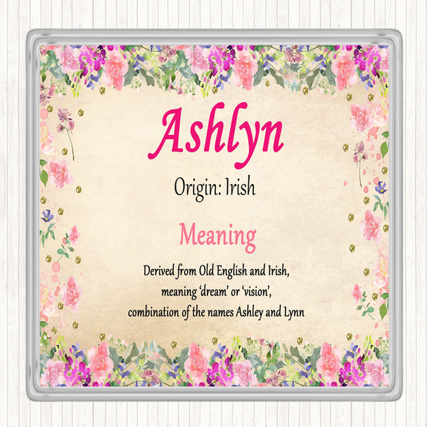Ashlyn Name Meaning Drinks Mat Coaster Floral