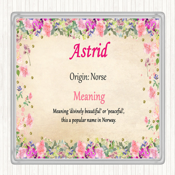 Astrid Name Meaning Drinks Mat Coaster Floral