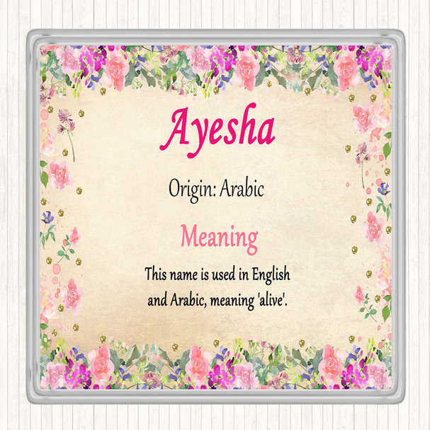 Ayesha Name Meaning Drinks Mat Coaster Floral
