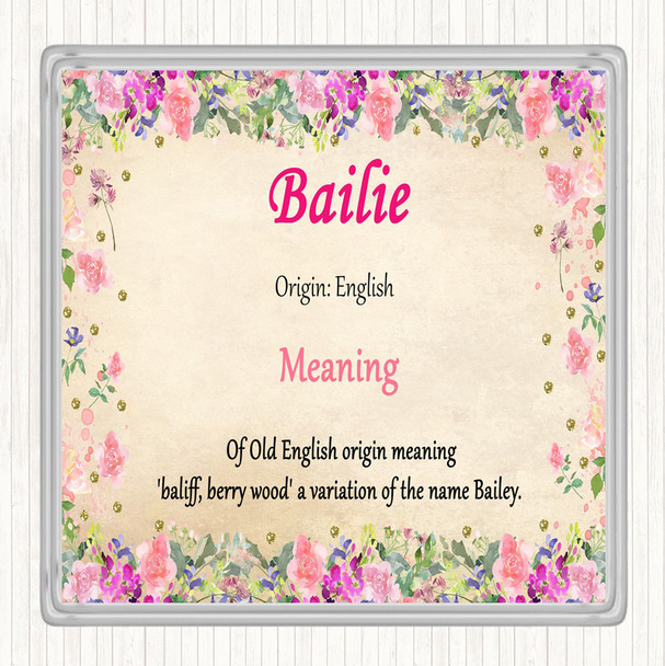Bailie Name Meaning Drinks Mat Coaster Floral