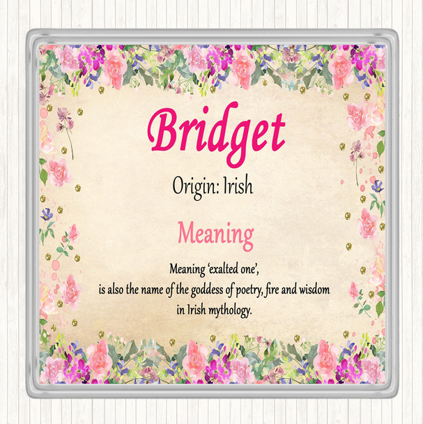 Bridget Name Meaning Drinks Mat Coaster Floral
