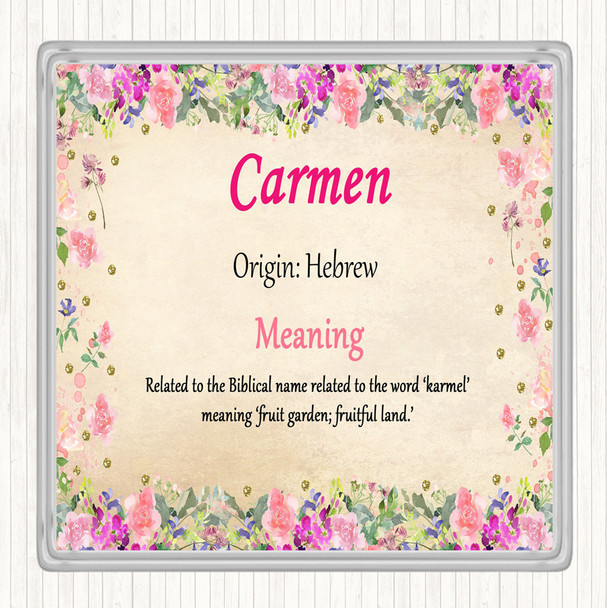 Carmen Name Meaning Drinks Mat Coaster Floral