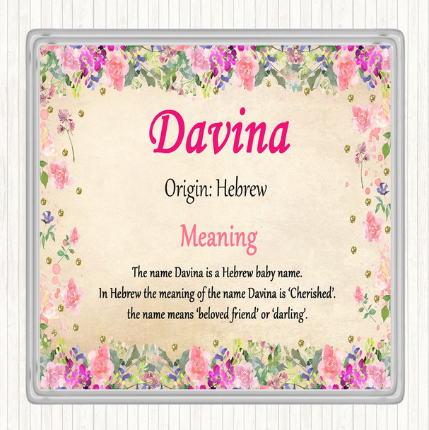 Davina Name Meaning Drinks Mat Coaster Floral