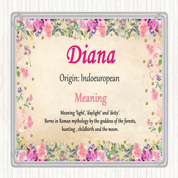 Diana Name Meaning Drinks Mat Coaster Floral